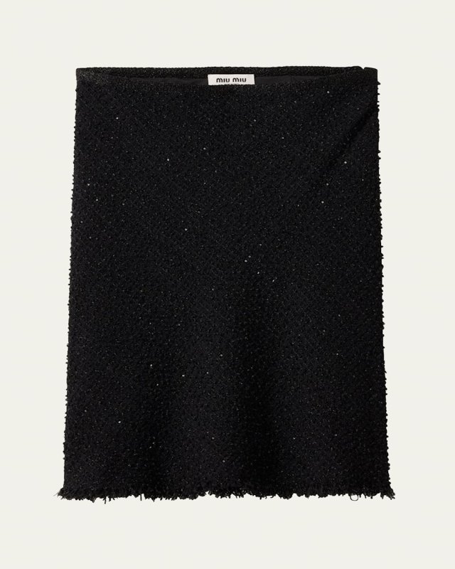 Lurex Wool Frayed Hem Skirt